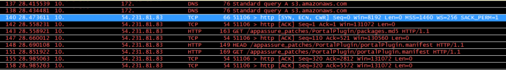 Wireshark trace of successful packets